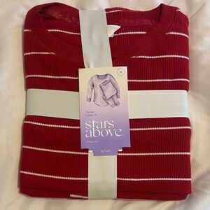 stars above Red and White Striped Thermal Pajama Set